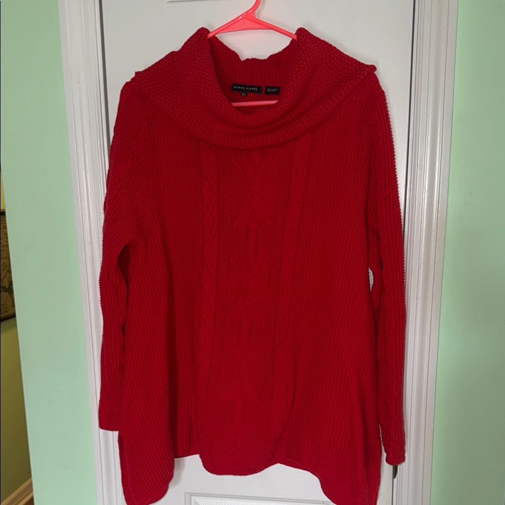 Jeanne Pierre Red 100% Cotton Cowl Neck Long Sleeve Knit Warm Sweater Size XL